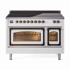 Ilve UNI486NMPWHB Ilve Uni486Nmpwhb Nostalgie Ii Noblesse 48" Induction Range (Triple Glass Door, White, Burnished) Freestanding Ranges freestanding dual fuel range 30 inch