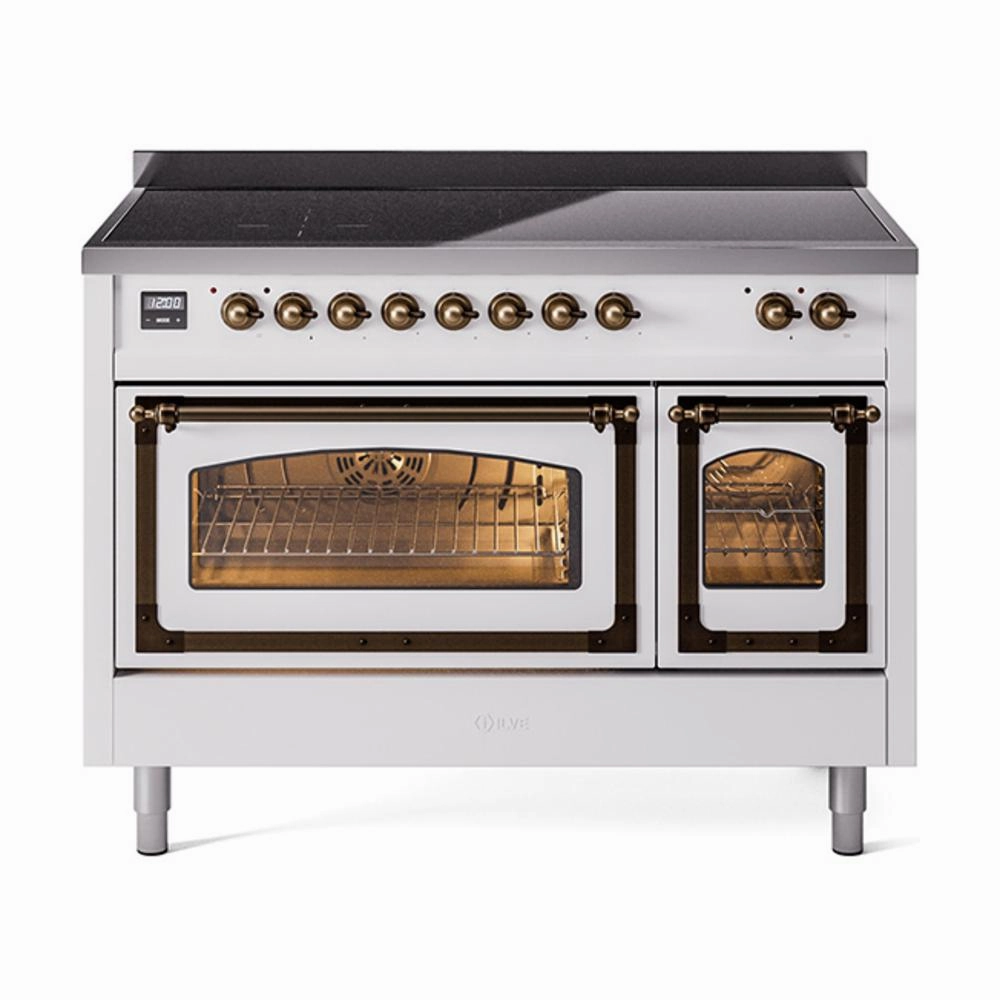 Ilve UNI486NMPWHB Ilve Uni486Nmpwhb Nostalgie Ii Noblesse 48" Induction Range (Triple Glass Door, White, Burnished) Freestanding Ranges freestanding dual fuel range 30 inch
