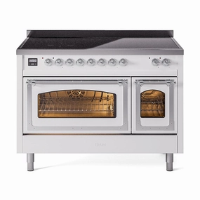 Ilve UNI486NMPWHC Ilve Uni486Nmpwhc Nostalgie Ii Noblesse 48" Induction Range (Triple Glass Door, White, Chrome) Freestanding Ranges freestanding dual fuel range 30 inch