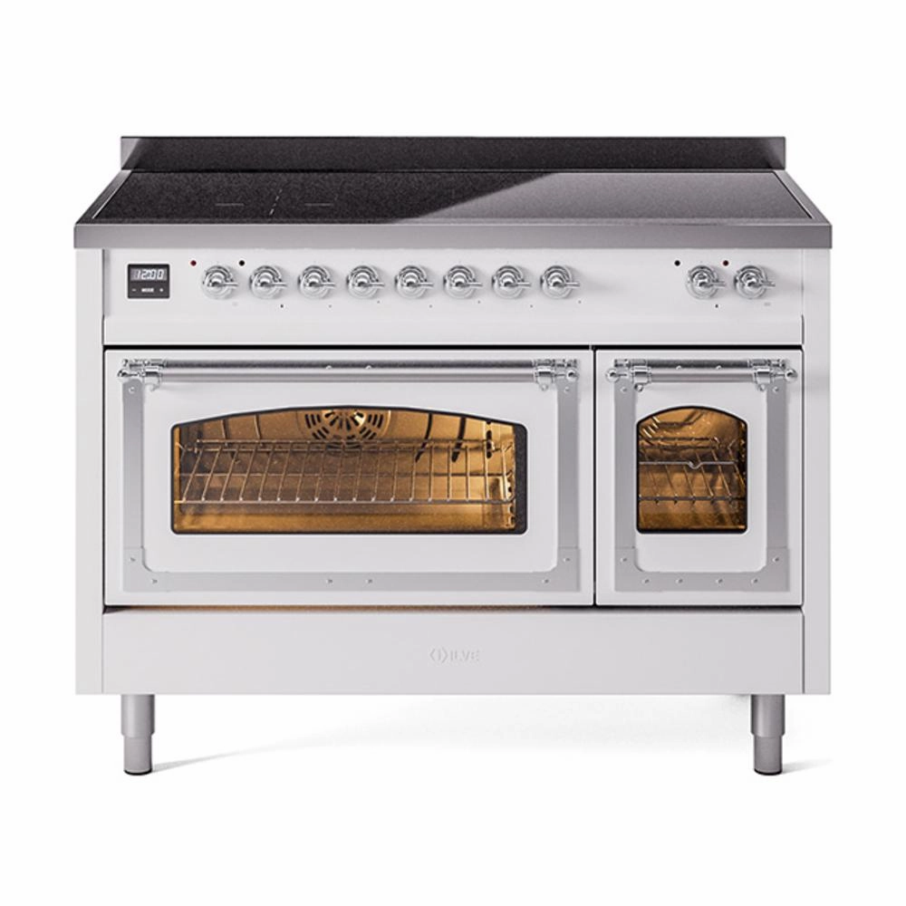 Ilve UNI486NMPWHC Ilve Uni486Nmpwhc Nostalgie Ii Noblesse 48" Induction Range (Triple Glass Door, White, Chrome) Freestanding Ranges freestanding dual fuel range 30 inch