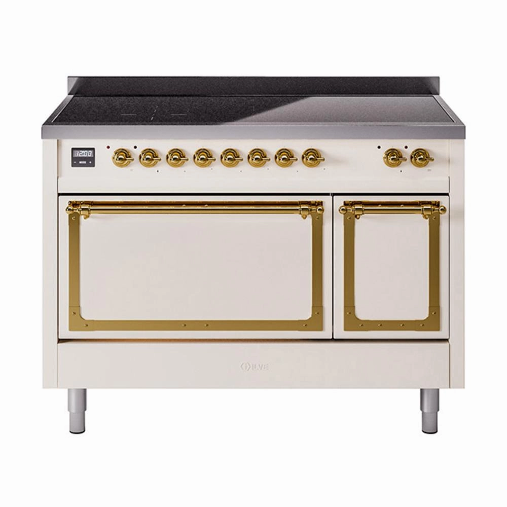 Ilve UNI486QNMPAWG Ilve Uni486Qnmpawg Nostalgie Ii Noblesse 48" Induction Range (Solid Door, Antique White, Brass) Freestanding Ranges freestanding dual fuel range 30 inch
