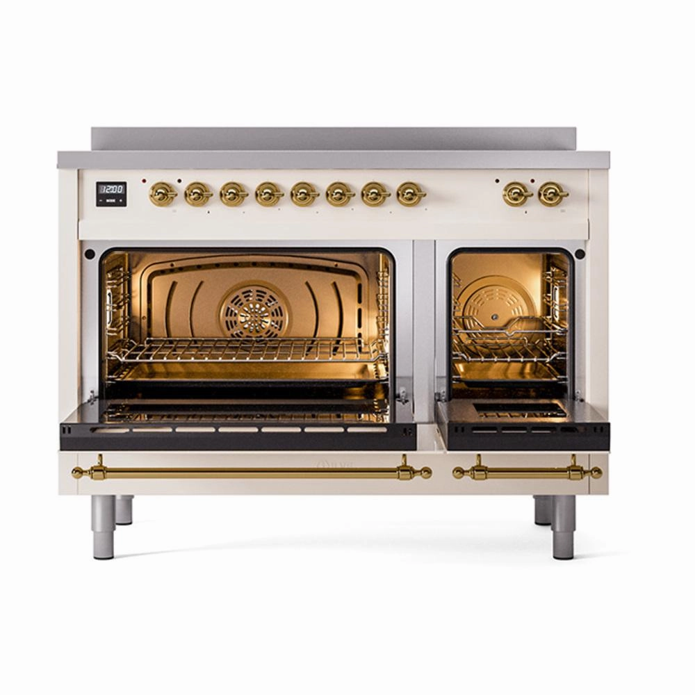 Ilve UNI486QNMPAWG Ilve Uni486Qnmpawg Nostalgie Ii Noblesse 48" Induction Range (Solid Door, Antique White, Brass)