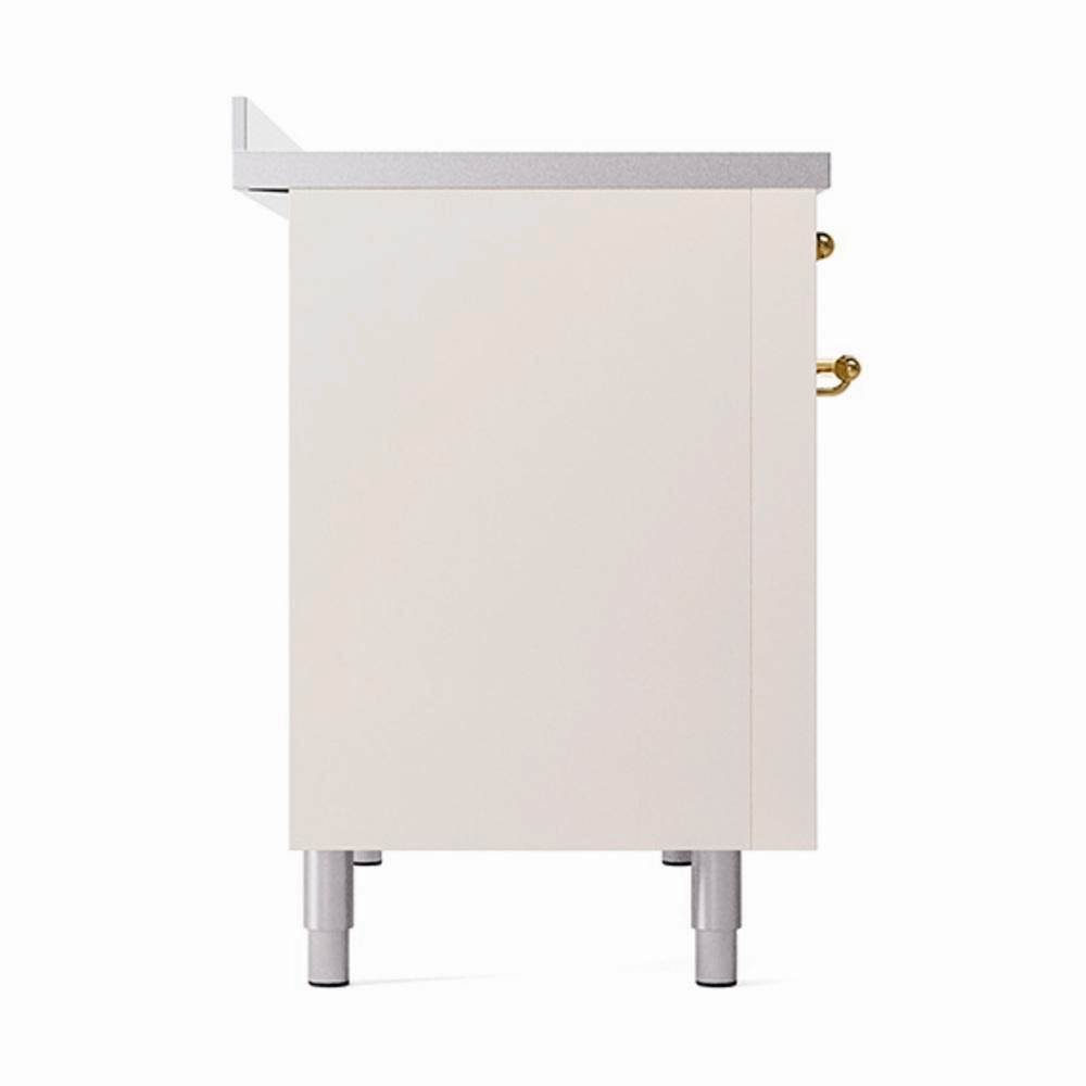 Ilve UNI486QNMPAWG Ilve Uni486Qnmpawg Nostalgie Ii Noblesse 48" Induction Range (Solid Door, Antique White, Brass)
