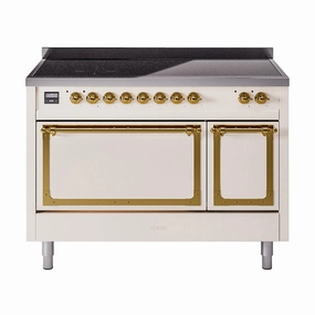 Ilve UNI486QNMPAWG Ilve Uni486Qnmpawg Nostalgie Ii Noblesse 48" Induction Range (Solid Door, Antique White, Brass) Freestanding Ranges freestanding dual fuel range 30 inch