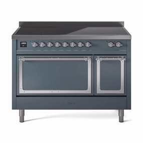 Ilve UNI486QNMPBGC Ilve Uni486Qnmpbgc Nostalgie Ii Noblesse 48" Induction Range (Solid Door, Blue Grey, Chrome) Freestanding Ranges freestanding dual fuel range 30 inch