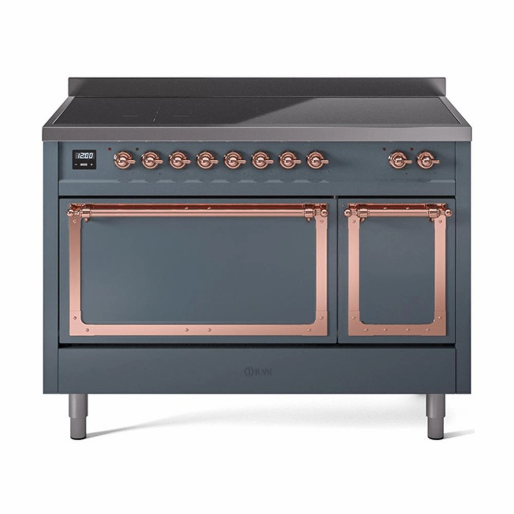Ilve UNI486QNMPBGP Ilve Uni486Qnmpbgp Nostalgie Ii Noblesse 48" Induction Range (Solid Door, Blue Grey, Copper) Freestanding Ranges freestanding dual fuel range 30 inch
