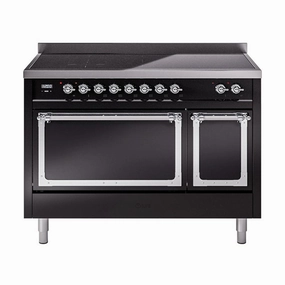 Ilve UNI486QNMPBKC Ilve Uni486Qnmpbkc Nostalgie Ii Noblesse 48" Induction Range (Solid Door, Glossy Black, Chrome) Freestanding Ranges freestanding dual fuel range 30 inch