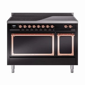 Ilve UNI486QNMPBKP Ilve Uni486Qnmpbkp Nostalgie Ii Noblesse 48" Induction Range (Solid Door, Glossy Black, Copper) Freestanding Ranges freestanding dual fuel range 30 inch