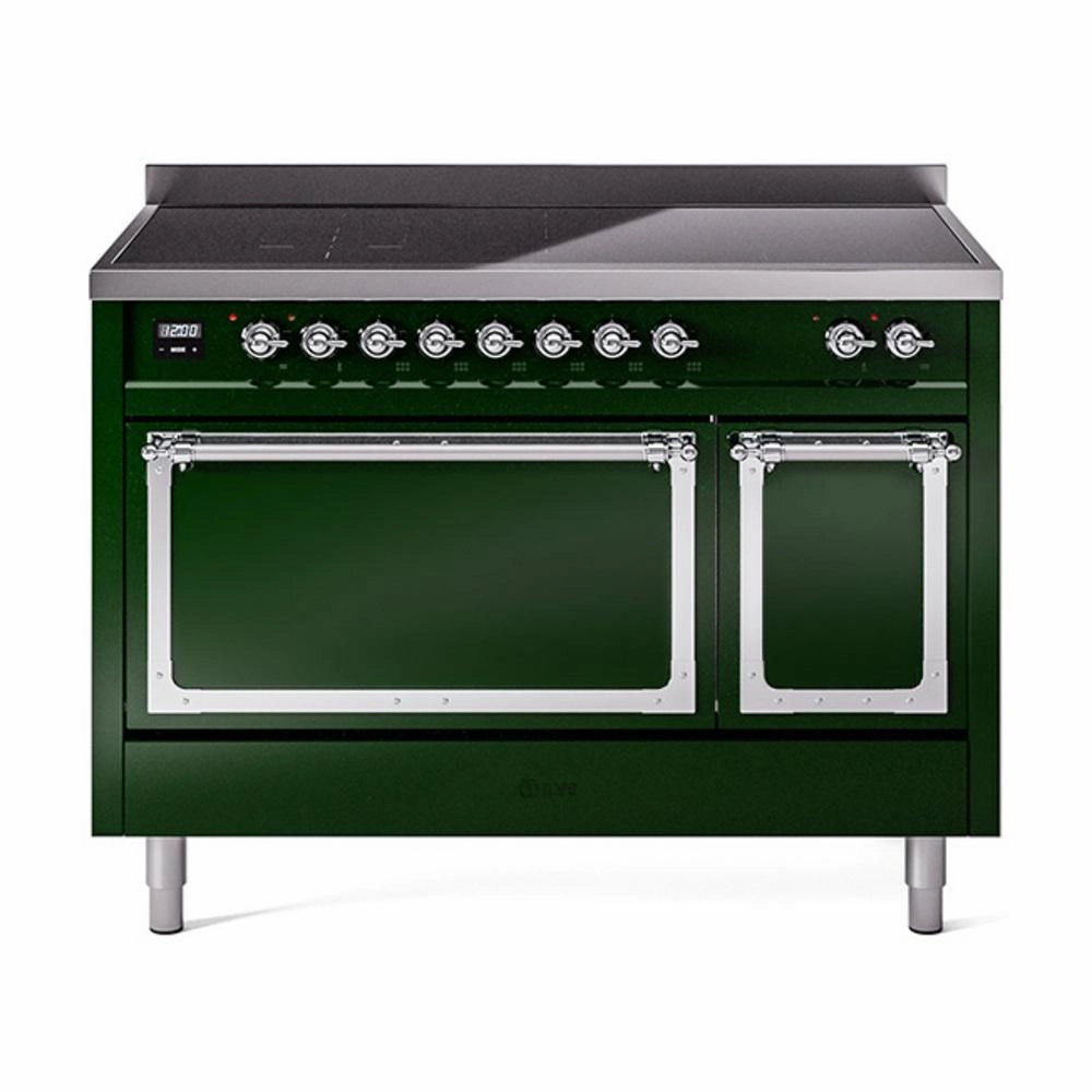 Ilve UNI486QNMPEGC Ilve Uni486Qnmpegc Nostalgie Ii Noblesse 48" Induction Range (Solid Door, Emerald Green, Chrome) Freestanding Ranges freestanding dual fuel range 30 inch