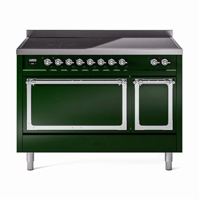Ilve UNI486QNMPEGC Ilve Uni486Qnmpegc Nostalgie Ii Noblesse 48" Induction Range (Solid Door, Emerald Green, Chrome) Freestanding Ranges freestanding dual fuel range 30 inch