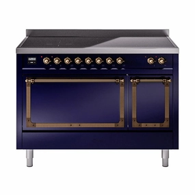 Ilve UNI486QNMPMBB Ilve Uni486Qnmpmbb Nostalgie Ii Noblesse 48" Induction Range (Solid Door, Midnight Blue, Burnished) Freestanding Ranges freestanding dual fuel range 30 inch