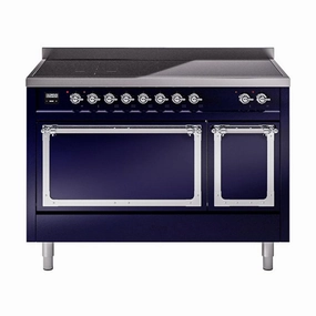 Ilve UNI486QNMPMBC Ilve Uni486Qnmpmbc Nostalgie Ii Noblesse 48" Induction Range (Solid Door, Midnight Blue, Chrome) Freestanding Ranges freestanding dual fuel range 30 inch