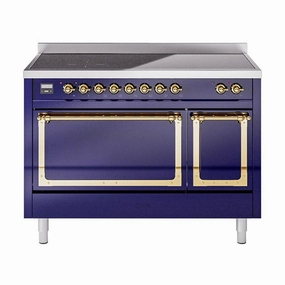 Ilve UNI486QNMPMBG Ilve Uni486Qnmpmbg Nostalgie Ii Noblesse 48" Induction Range (Solid Door, Midnight Blue, Brass) Freestanding Ranges freestanding dual fuel range 30 inch