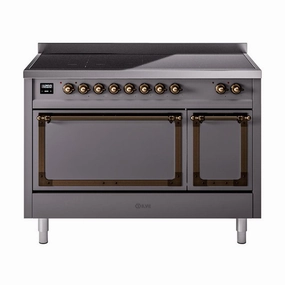 Ilve UNI486QNMPMGB Ilve Uni486Qnmpmgb Nostalgie Ii Noblesse 48" Induction Range (Solid Door, Graphite Matte, Burnished) Freestanding Ranges freestanding dual fuel range 30 inch