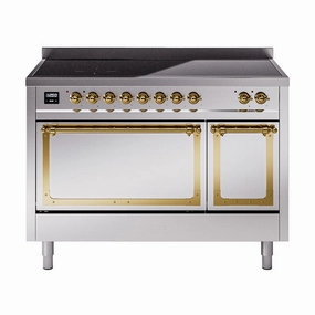 Ilve UNI486QNMPSSG Ilve Uni486Qnmpssg Nostalgie Ii Noblesse 48" Induction Range (Solid Door, Stainless Steel, Brass) Freestanding Ranges freestanding dual fuel range 30 inch