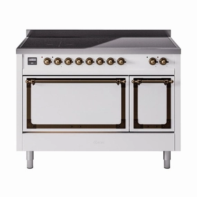 Ilve UNI486QNMPWHB Ilve Uni486Qnmpwhb Nostalgie Ii Noblesse 48" Induction Range (Solid Door, White, Burnished) Freestanding Ranges freestanding dual fuel range 30 inch