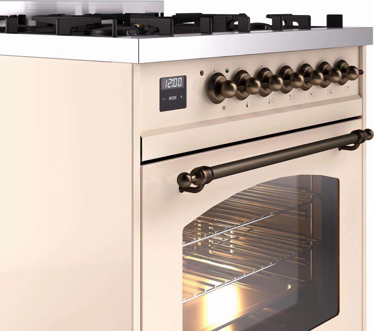 Ilve UP30NMPAWBLP Nostalgie Ii 30 Inch Dual Fuel Liquid Propane Freestanding Range In Antique White With Bronze Trim