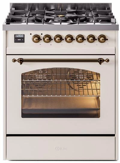 Ilve UP30NMPAWBLP Nostalgie Ii 30 Inch Dual Fuel Liquid Propane Freestanding Range In Antique White With Bronze Trim Freestanding Ranges freestanding dual fuel range 30 inch