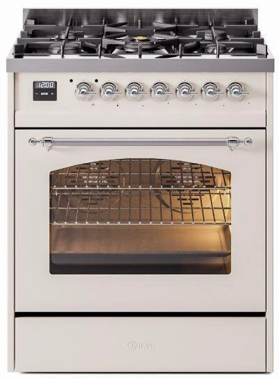 Ilve UP30NMPAWC Nostalgie Ii 30 Inch Dual Fuel Natural Gas Freestanding Range In Antique White With Chrome Trim Freestanding Ranges freestanding dual fuel range 30 inch