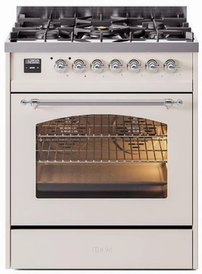 Ilve UP30NMPAWC Nostalgie Ii 30 Inch Dual Fuel Natural Gas Freestanding Range In Antique White With Chrome Trim Freestanding Ranges freestanding dual fuel range 30 inch