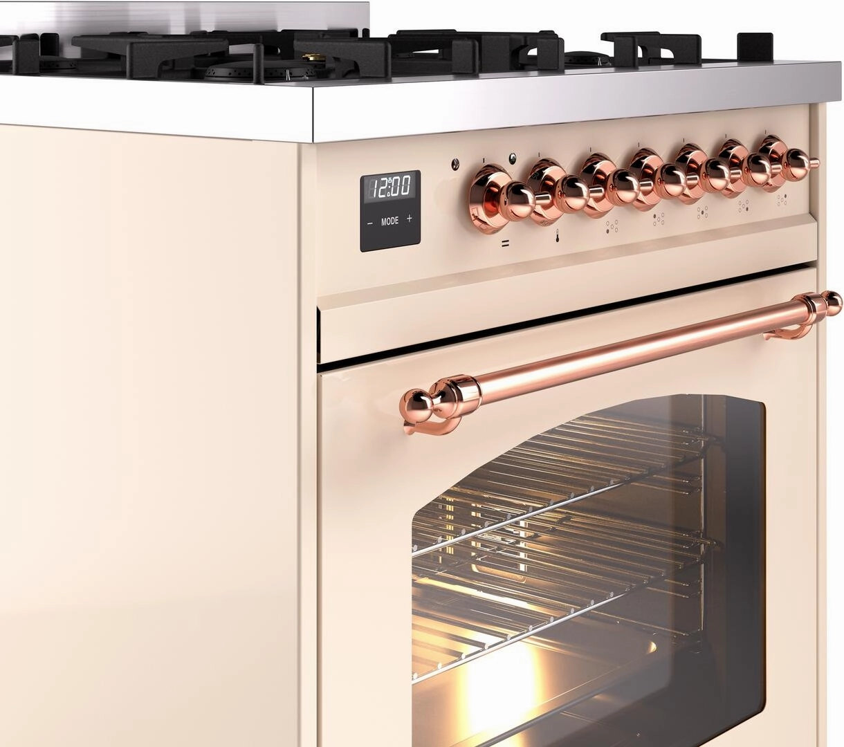 Ilve UP30NMPAWP Nostalgie Ii 30 Inch Dual Fuel Natural Gas Freestanding Range In Antique White With Copper Trim