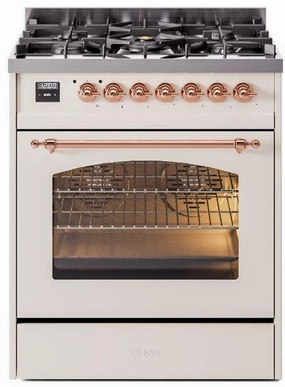 Ilve UP30NMPAWP Nostalgie Ii 30 Inch Dual Fuel Natural Gas Freestanding Range In Antique White With Copper Trim Freestanding Ranges freestanding dual fuel range 30 inch