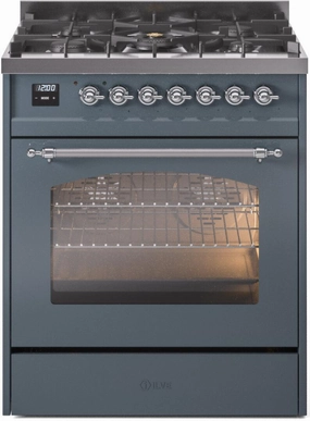 Ilve UP30NMPBGCLP Nostalgie Ii 30 Inch Dual Fuel Liquid Propane Freestanding Range In Blue Grey With Chrome Trim Freestanding Ranges freestanding dual fuel range 30 inch