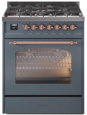 Ilve UP30NMPBGPLP Nostalgie Ii 30 Inch Dual Fuel Liquid Propane Freestanding Range In Blue Grey With Copper Trim Freestanding Ranges freestanding dual fuel range 30 inch