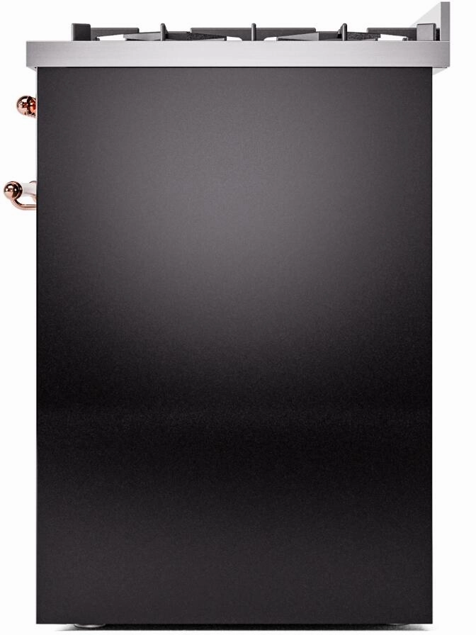 Ilve UP30NMPBKP Nostalgie Ii 30 Inch Dual Fuel Natural Gas Freestanding Range In Glossy Black With Copper Trim