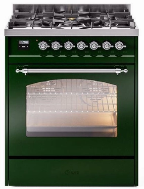 Ilve UP30NMPEGC Nostalgie Ii 30 Inch Dual Fuel Natural Gas Freestanding Range In Emerald Green With Chrome Trim Freestanding Ranges freestanding dual fuel range 30 inch