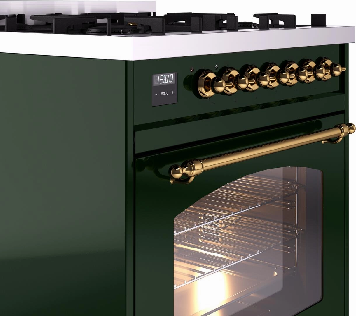 Ilve UP30NMPEGGLP Nostalgie Ii 30 Inch Dual Fuel Liquid Propane Freestanding Range In Emerald Green With Brass Trim