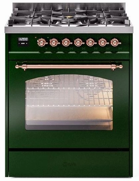 Ilve UP30NMPEGP Nostalgie Ii 30 Inch Dual Fuel Natural Gas Freestanding Range In Emerald Green With Copper Trim Freestanding Ranges freestanding dual fuel range 30 inch