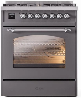 Ilve UP30NMPMGC Nostalgie Ii 30 Inch Dual Fuel Natural Gas Freestanding Range In Matte Graphite With Chrome Trim Freestanding Ranges freestanding dual fuel range 30 inch