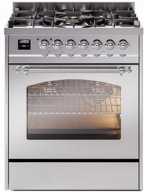 Ilve UP30NMPSSCLP Nostalgie Ii 30 Inch Dual Fuel Liquid Propane Freestanding Range In Stainless Steel With Chrome Trim Freestanding Ranges freestanding dual fuel range 30 inch