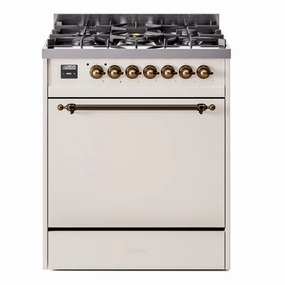 Ilve UP30QNMPAWBLP Nostalgie Ii 30 Inch Dual Fuel Liquid Propane Freestanding Range In Antique White With Bronze Trim Freestanding Ranges freestanding dual fuel range 30 inch