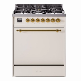 Ilve UP30QNMPAWGLP Nostalgie Ii 30 Inch Dual Fuel Liquid Propane Freestanding Range In Antique White With Brass Trim Freestanding Ranges freestanding dual fuel range 30 inch