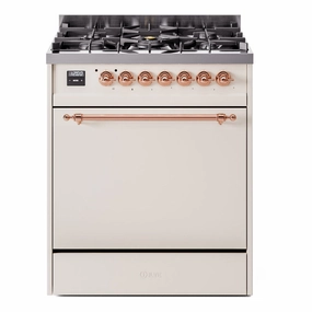 Ilve UP30QNMPAWPLP Nostalgie Ii 30 Inch Dual Fuel Liquid Propane Freestanding Range In Antique White With Copper Trim Freestanding Ranges freestanding dual fuel range 30 inch