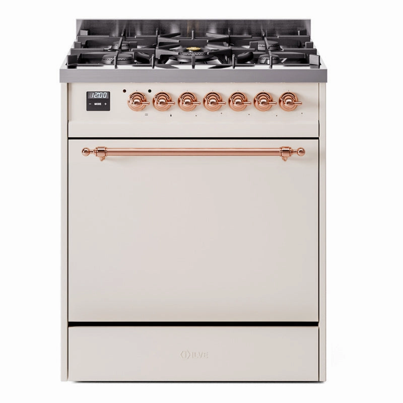 Ilve UP30QNMPAWPLP Nostalgie Ii 30 Inch Dual Fuel Liquid Propane Freestanding Range In Antique White With Copper Trim Freestanding Ranges freestanding dual fuel range 30 inch