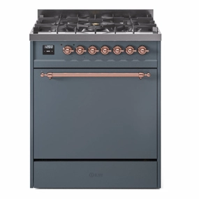 Ilve UP30QNMPBGP Nostalgie Ii 30 Inch Dual Fuel Natural Gas Freestanding Range In Blue Grey With Copper Trim Freestanding Ranges freestanding dual fuel range 30 inch