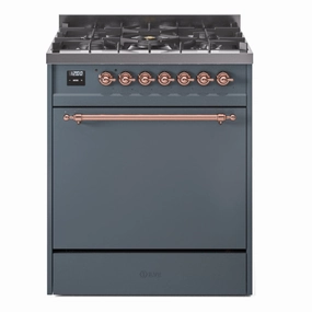 Ilve UP30QNMPBGPLP Nostalgie Ii 30 Inch Dual Fuel Liquid Propane Freestanding Range In Blue Grey With Copper Trim Freestanding Ranges freestanding dual fuel range 30 inch