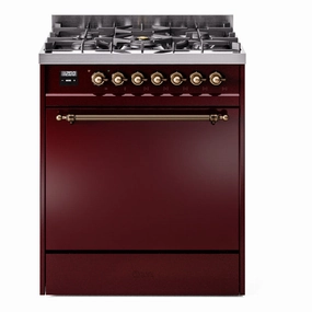 Ilve UP30QNMPBUB Nostalgie Ii 30 Inch Dual Fuel Natural Gas Freestanding Range In Burgundy With Bronze Trim Freestanding Ranges freestanding dual fuel range 30 inch