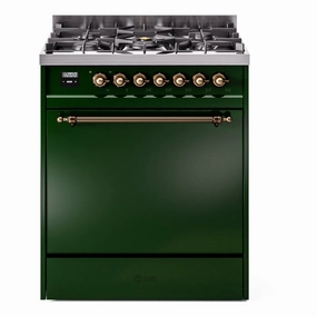 Ilve UP30QNMPEGBLP Nostalgie Ii 30 Inch Dual Fuel Liquid Propane Freestanding Range In Emerald Green With Bronze Trim Freestanding Ranges freestanding dual fuel range 30 inch