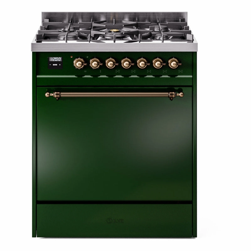Ilve UP30QNMPEGBLP Nostalgie Ii 30 Inch Dual Fuel Liquid Propane Freestanding Range In Emerald Green With Bronze Trim Freestanding Ranges freestanding dual fuel range 30 inch