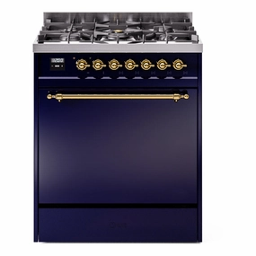 Ilve UP30QNMPMBGLP Nostalgie Ii 30 Inch Dual Fuel Liquid Propane Freestanding Range In Blue With Brass Trim Freestanding Ranges freestanding dual fuel range 30 inch