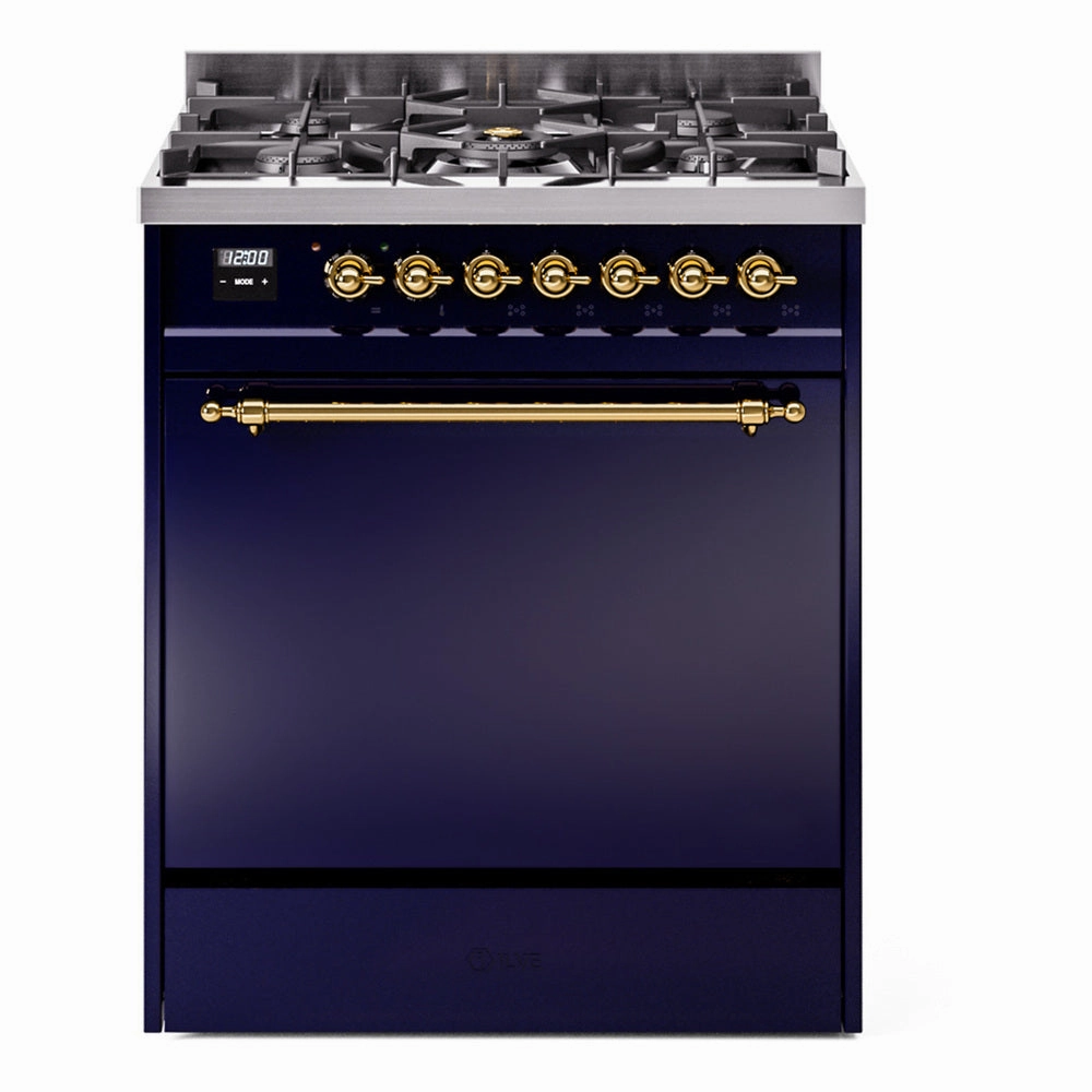 Ilve UP30QNMPMBGLP Nostalgie Ii 30 Inch Dual Fuel Liquid Propane Freestanding Range In Blue With Brass Trim Freestanding Ranges freestanding dual fuel range 30 inch