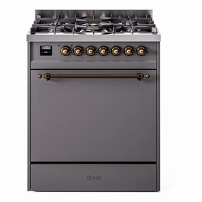 Ilve UP30QNMPMGBLP Nostalgie Ii 30 Inch Dual Fuel Liquid Propane Freestanding Range In Matte Graphite With Bronze Trim Freestanding Ranges freestanding dual fuel range 30 inch