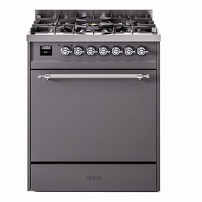 Ilve UP30QNMPMGCLP Nostalgie Ii 30 Inch Dual Fuel Liquid Propane Freestanding Range In Matte Graphite With Chrome Trim Freestanding Ranges freestanding dual fuel range 30 inch