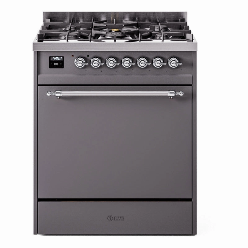 Ilve UP30QNMPMGCLP Nostalgie Ii 30 Inch Dual Fuel Liquid Propane Freestanding Range In Matte Graphite With Chrome Trim Freestanding Ranges freestanding dual fuel range 30 inch