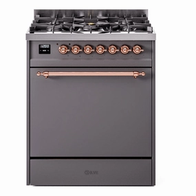Ilve UP30QNMPMGP Nostalgie Ii 30 Inch Dual Fuel Natural Gas Freestanding Range In Matte Graphite With Copper Trim Freestanding Ranges freestanding dual fuel range 30 inch