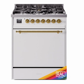 Ilve UP30QNMPRAGLP Nostalgie Ii 30 Inch Dual Fuel Liquid Propane Freestanding Range In Ral Custom Color With Brass Trim Freestanding Ranges freestanding dual fuel range 30 inch